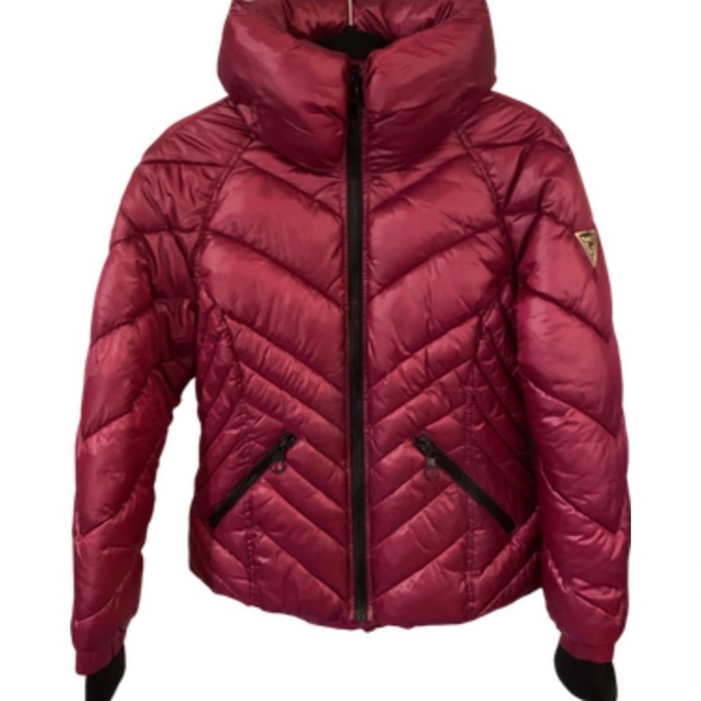 Guess Black and Pink Puffer Jacket Chevron Quilted High Collar